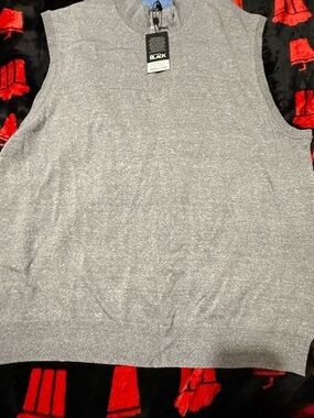 Westport Gray Knit Mock Neck Sweater Vest with Blue Trim
